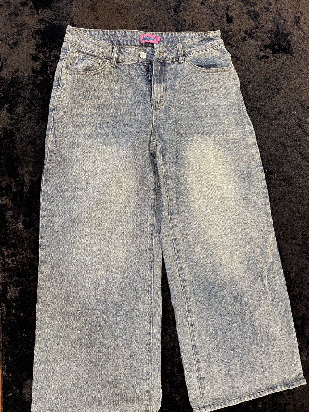 Edikted Rhinestone Low Rise Washed Jeans - Picture 6 of 8